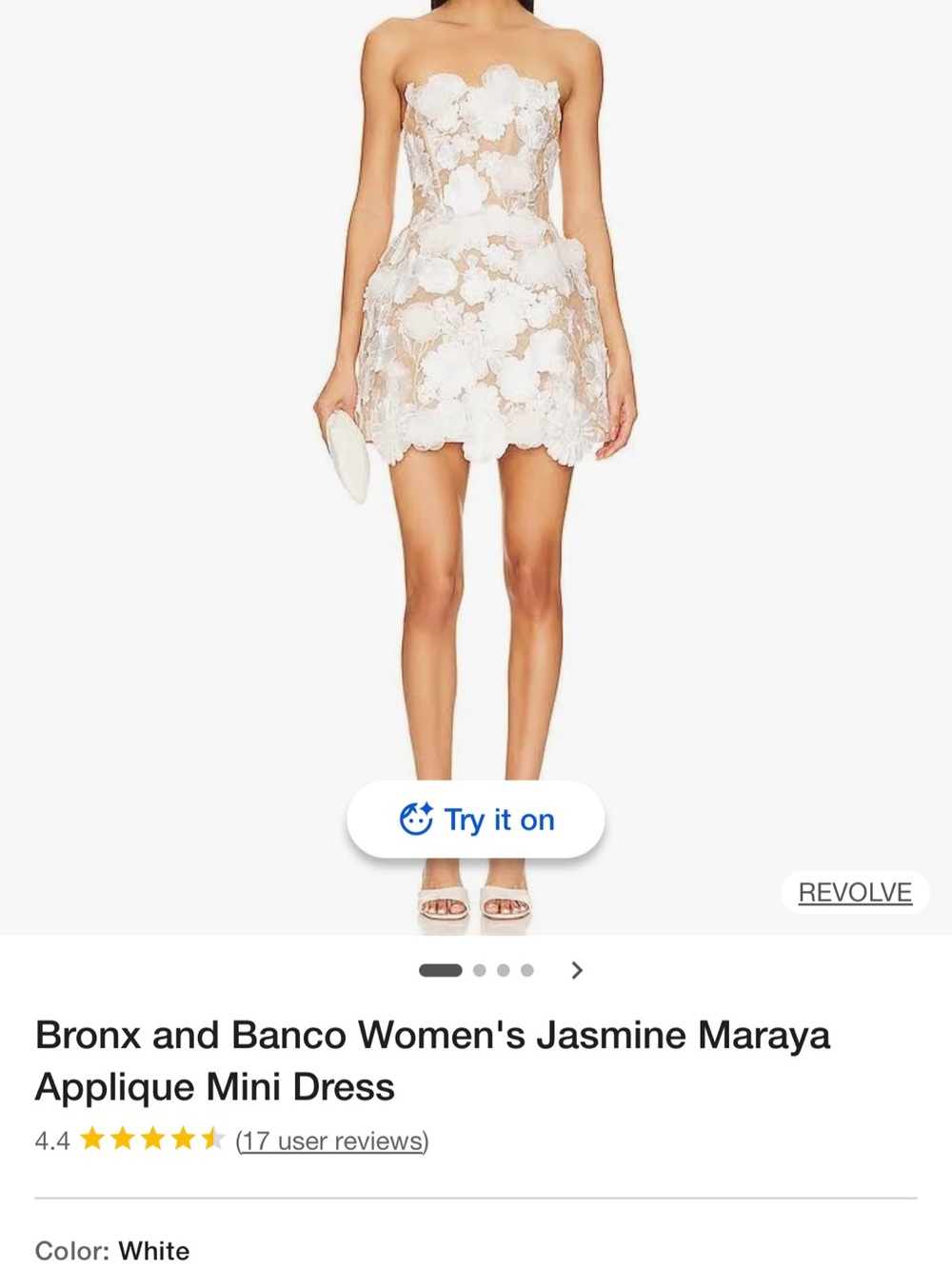 Bronx and Banco White Strapless Floral Appliqué Mini Dress